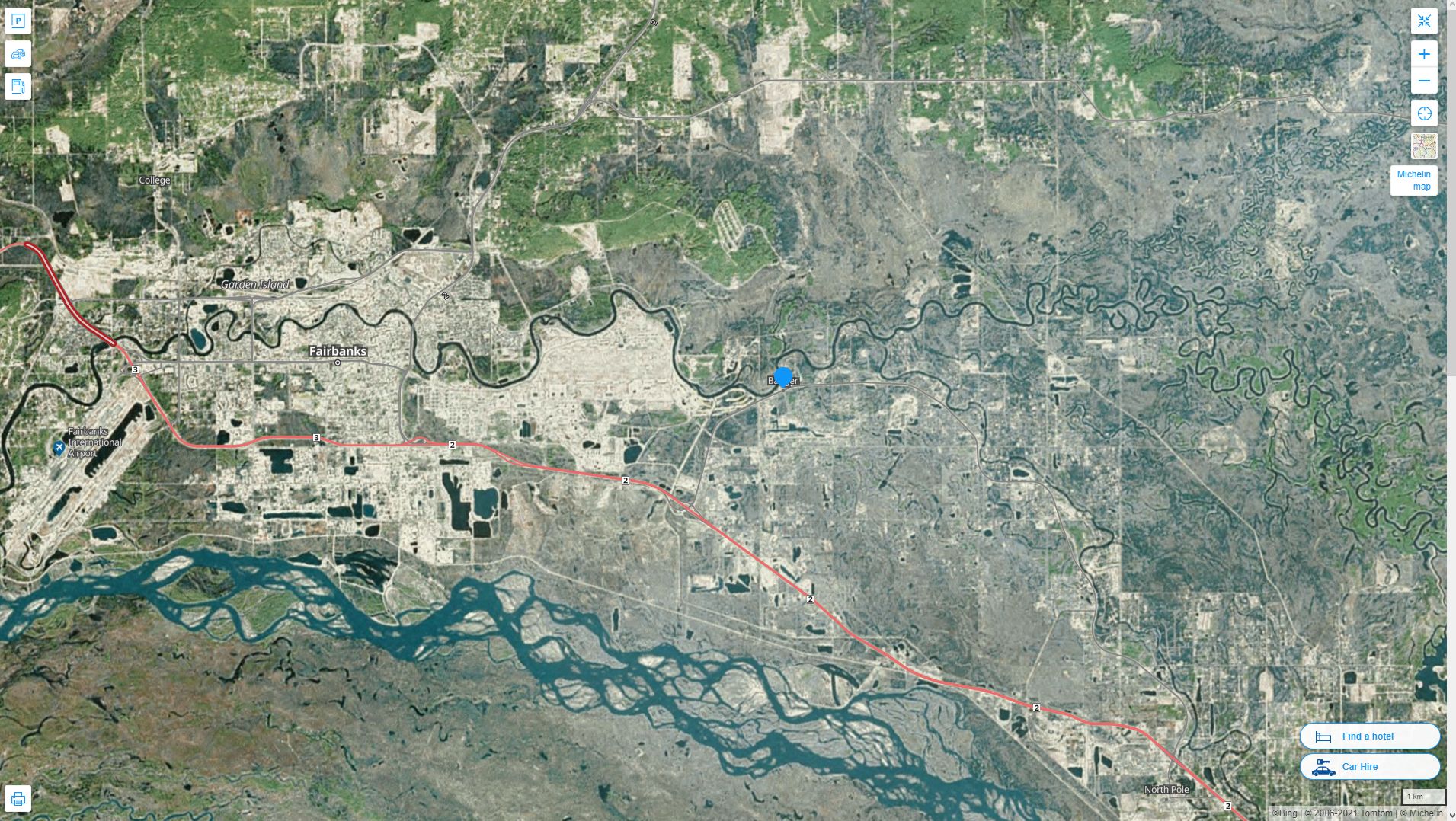 Badger Alaska Highway and Road Map with Satellite View